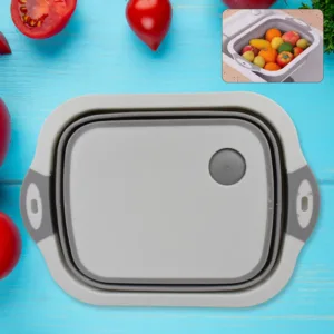 Collapsible Cutting Board with Integrated Dish Tub Basket for Kitchen Use