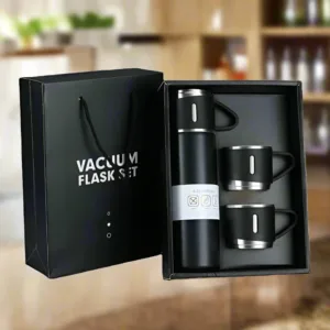 Stainless Steel Vacuum Flask Set with 3 Steel Cups, 500ml – Travel Friendly Combo