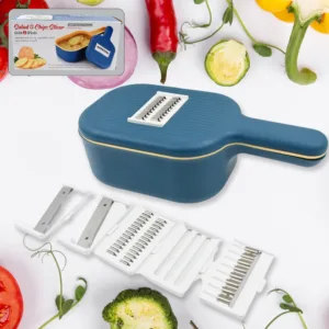 Vegetable Slicer Cutter with 6 Blades – Kitchen Tool with Container & Handle (1 Set)