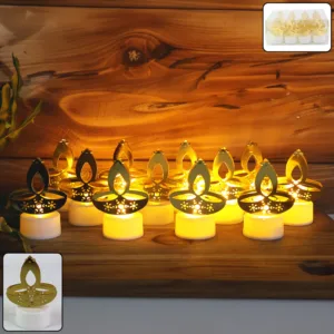 Golden Diya Shaped LED Tealight Candles – Elegant Festive Decorative Lights (12 Pcs) 🪔✨
