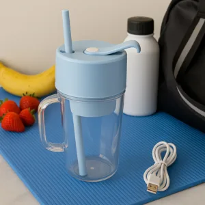 2-in-1 Portable USB Juicer Cup with Handle & Straw – Rechargeable Smoothie Maker (340ml)
